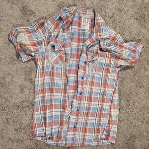 BKE Men's Red and Blue Plaid Casual Shirt